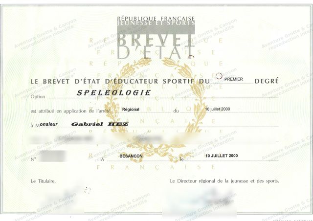 Brevet d'État d'éducateur sportif – spéléologie